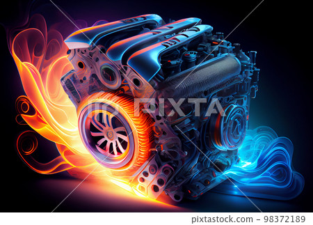 Futuristic Engine motor with neon glow Futuristic Engine motor with neon glow 98372189