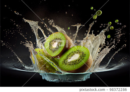 Kiwi splash with color on black background Kiwi splash with color on black background 98372286