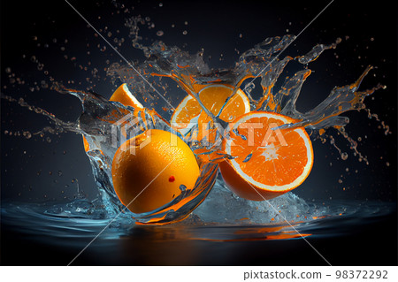orange splash with color on black background orange splash with color on black background 98372292