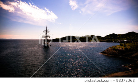 Sea landscape of Nusfjord village and harbour at flakstadoya Island , Lofoten , Norway Sea landscape of Nusfjord village and harbour at flakstadoya Island , Lofoten , Norway 98372368