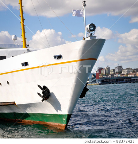 White cruise ship ferry transport, Sirkeci Istanbul Turkey White cruise ship ferry transport, Sirkeci Istanbul Turkey 98372425