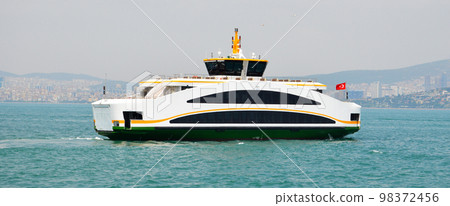 White cruise ship ferry transport, Sirkeci Istanbul Turkey 98372456