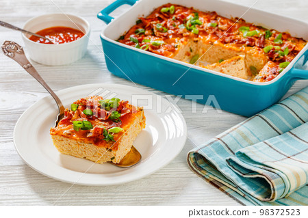 Riced Cauliflower Breakfast Bake, top view Riced Cauliflower Breakfast Bake, top view 98372523