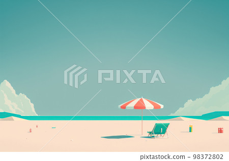 Minimal summer beach landscape with copy space blue sky background. Illustration graphic design 98372802