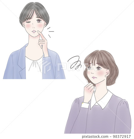 患有粗糙皮膚和復合物的女性 患有粗糙皮膚和復合物的女性 98372917