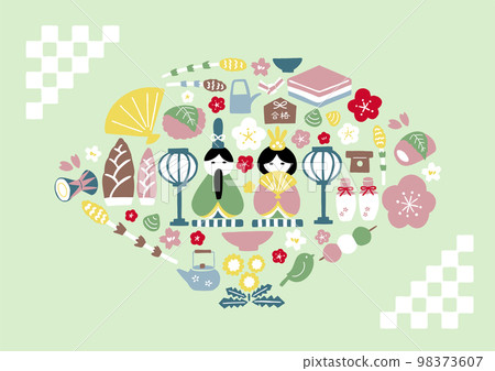 三月季節性活動可愛圖標插圖素材 98373607