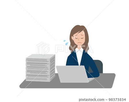 A business woman who is troubled by an excessive amount of work 98373834