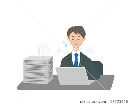 A businessman who is troubled by an excessive amount of work A businessman who is troubled by an excessive amount of work 98373836