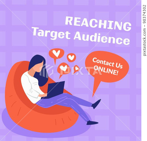 Reaching target audience, contact us online vector 98374302