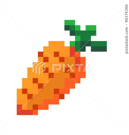 Pixelated carrot vegetable with leaf, 8 bit icon 98374366