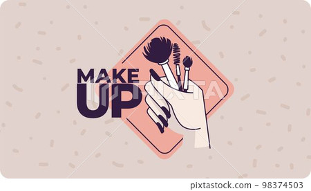 Make up business card, hand with cosmetics vector Make up business card, hand with cosmetics vector 98374503