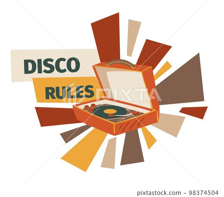 Disco rules, old vinyl record player device vector Disco rules, old vinyl record player device vector 98374504