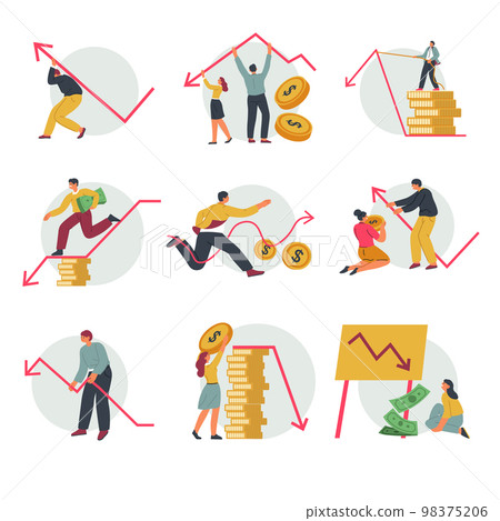 Crisis and decrease in revenue, people with money 98375206