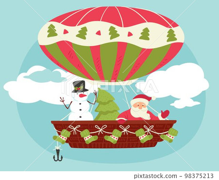 Xmas hot air balloon, Santa Claus and snowman Xmas hot air balloon, Santa Claus and snowman 98375213