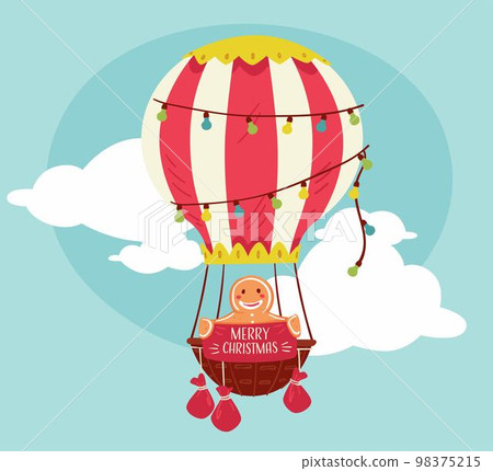 Merry Christmas, hot air balloon with gingerbread Merry Christmas, hot air balloon with gingerbread 98375215