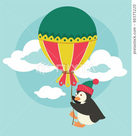 Vintage or retro balloon with thread, penguin 98375220