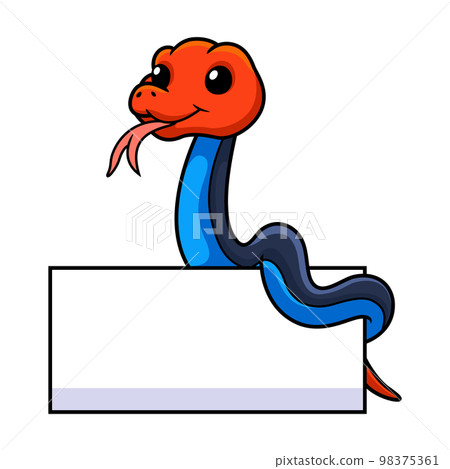 Cute red headed krait snake cartoon with blank sign Cute red headed krait snake cartoon with blank sign 98375361