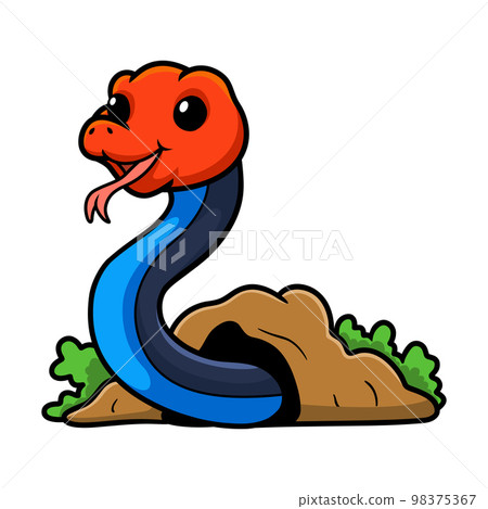 Cute red headed krait snake cartoon out from hole Cute red headed krait snake cartoon out from hole 98375367