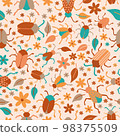 Bugs, leaves and flowers seamless pattern 98375509