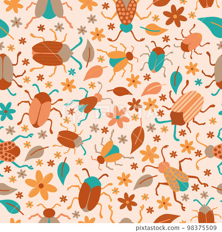 Bugs, leaves and flowers seamless pattern Bugs, leaves and flowers seamless pattern 98375509