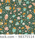 Bugs, leaves and flowers seamless pattern 98375514