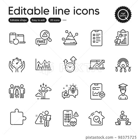 Set of Education outline icons. Contains icons as Checklist, Report checklist and Inspect elements. Cyber attack, Idea, Puzzle web signs. Student, Partnership, Teamwork elements. Vector Set of Education outline icons. Contains icons as Checklist, Report checklist and Inspect elements. Cyber attack, Idea, Puzzle web signs. Student, Partnership, Teamwork elements. Vector 98375725