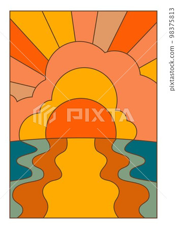 Horizon with sunset over lake or sea water mass 98375813