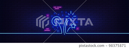 Neon light glow effect. Fireworks line icon. Pyrotechnic salute sign. Carnival celebration lights symbol. 3d line neon glow icon. Brick wall banner. Fireworks outline. Vector Neon light glow effect. Fireworks line icon. Pyrotechnic salute sign. Carnival celebration lights symbol. 3d line neon glow icon. Brick wall banner. Fireworks outline. Vector 98375871