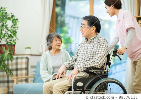 高級、護理、護士、夫婦、輪椅、女人、祖母、護理人員、祖父、護理員、銷售、護理圖像 98376113