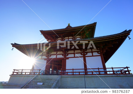 Heijo Palace Daigokuden, looking up from the east side 2 Heijo Palace Daigokuden, looking up from the east side 2 98376287