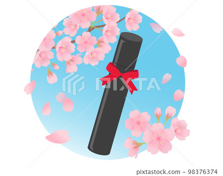 Graduation one point image _ diploma and cherry blossoms Graduation one point image _ diploma and cherry blossoms 98376374