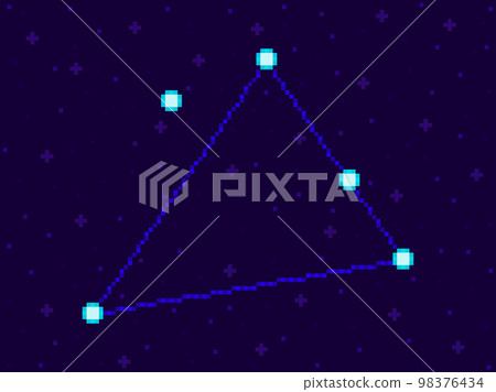 Triangulum Australe constellation in pixel art style. 8-bit stars in the night sky. Cluster of stars and galaxies. Design for applications, banners and posters. Vector illustration Triangulum Australe constellation in pixel art style. 8-bit stars in the night sky. Cluster of stars and galaxies. Design for applications, banners and posters. Vector illustration 98376434
