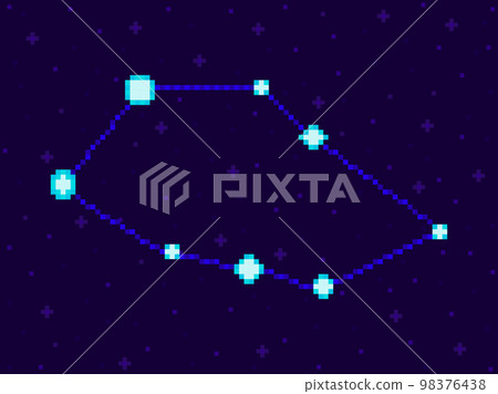 Vela constellation in pixel art style. 8-bit stars in the night sky in retro video game style. Cluster of stars and galaxies. Design for applications, banners and posters. Vector illustration Vela constellation in pixel art style. 8-bit stars in the night sky in retro video game style. Cluster of stars and galaxies. Design for applications, banners and posters. Vector illustration 98376438