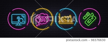 Trade chart, Quick tips and Touch screen minimal line icons. Neon laser 3d lights. Covid test icons. For web, application, printing. Market data, Helpful tricks, Web support. Blood testing. Vector Trade chart, Quick tips and Touch screen minimal line icons. Neon laser 3d lights. Covid test icons. For web, application, printing. Market data, Helpful tricks, Web support. Blood testing. Vector 98376630