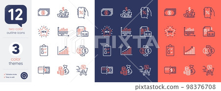 Set of Checklist, Discounts cart and New star line icons. Include Discounts app, Budget accounting, Graph chart icons. Vacancy, Bitcoin exchange, Payment methods web elements. Banking. Vector 98376708