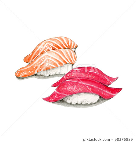 Nigiri sushi tuna and salmon [hand-painted watercolor] 98376889