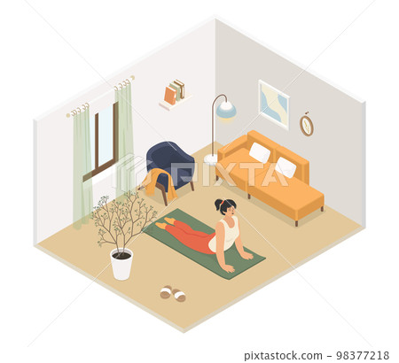 Do yoga at home - modern vector colorful isometric illustration 98377218