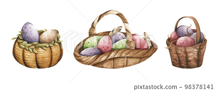 Set of Colorful easter eggs. Happy Easter. Watercolor illustration. 98378141