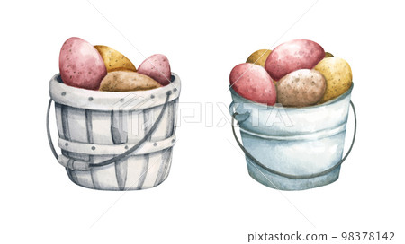 Set of Colorful easter eggs. Happy Easter. Watercolor illustration. 98378142