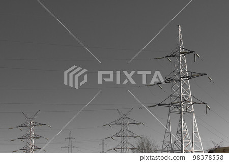 Electricity voltage high energy power technology electrical tower industry line electric grey sky 98378558