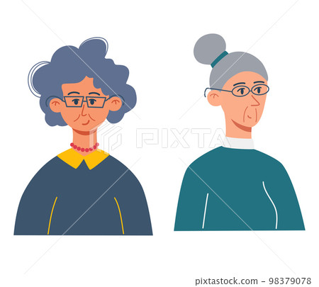 People profile. Female characters. An elderly woman. Set of user profiles. Perfect for social media and business presentations, user interface, applications and interfaces. Vector illustration 98379078
