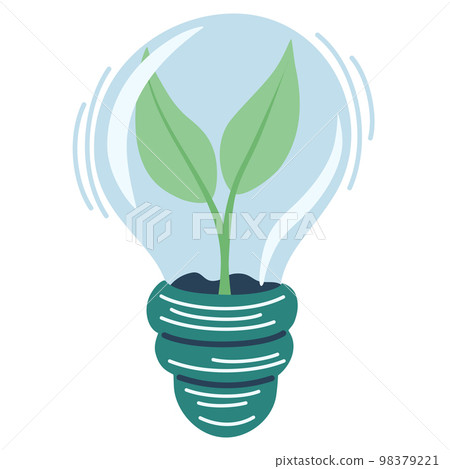 Plant inside Light bulb. Green energy. Concept of Green energy and environmentally friendly sources. Editable stroke. Vector illustration isolated on the white background. 98379221