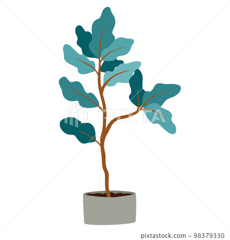 Potted house plant. Foliage houseplant growing in flowerpot. Green leaf decoration for home interior. Natural indoor decor. Hand draw vector illustration isolated on white background 98379330