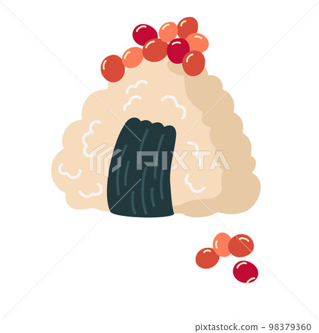 Onigiri with caviar. Asian Food. Perfect for restaurant cafe and print menus. Vector hand draw cartoon illustration. Onigiri with caviar. Asian Food. Perfect for restaurant cafe and print menus. Vector hand draw cartoon illustration. 98379360