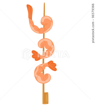 Shrimp on a stick. Asian fast food. Perfect for restaurant cafe and print menus. Vector hand draw cartoon illustration. 98379366