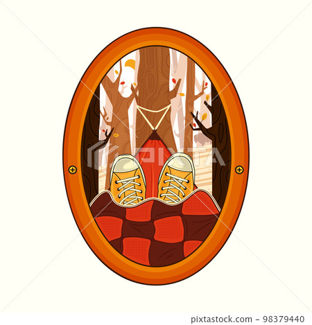 Camping Adventure badge design with forest and a human chilling in the hammock . Travel logo graphics. Stock vector retro label isolated on white background Camping Adventure badge design with forest and a human chilling in the hammock . Travel logo graphics. Stock vector retro label isolated on white background 98379440