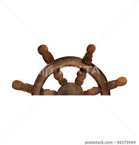 Watercolor painting of Boat steering wheel from wood.  98379564