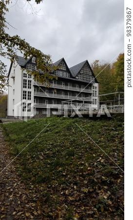 New hotel in the forest in autumn, Carpathian Ukraine New hotel in the forest in autumn, Carpathian Ukraine 98379867