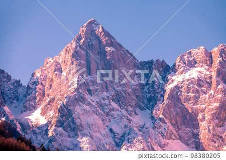 View of Alps in Kranjska Gora at sunrise. Triglav national park. Slovenia, Europe View of Alps in Kranjska Gora at sunrise. Triglav national park. Slovenia, Europe 98380205
