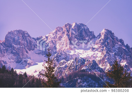 View of Alps in Kranjska Gora at sunrise. Triglav national park. Slovenia, Europe View of Alps in Kranjska Gora at sunrise. Triglav national park. Slovenia, Europe 98380208